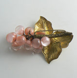Pink Glass Golden Leaves Grape Cluster Pin Early - Vintage Lane Jewelry