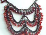 Miriam Haskell Red Rhinestone Crystal Festoon Necklace - Vintage Lane Jewelry