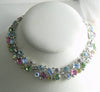 Pastel Rhinestone Silver Tone Necklace - Vintage Lane Jewelry