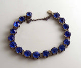Sterling Blue Sapphire Color Prong Set Rhinestone Bracelet - Vintage Lane Jewelry
