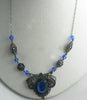 Vintage Czech Sapphire Glass Filigree Necklace Bracelet Set - Vintage Lane Jewelry