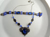 Vintage Czech Sapphire Glass Filigree Necklace Bracelet Set - Vintage Lane Jewelry