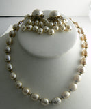 Miriam Haskell Baroque Glass Pearl Necklace and Large Dangle Earrings - Vintage Lane Jewelry