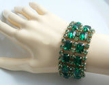 Emerald & Peridot Green Rhinestone Vintage Bracelet Earring Set - Vintage Lane Jewelry