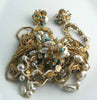 Early Miriam Haskell Gold Chain & Baroque Pearl Necklace Earring Set - Vintage Lane Jewelry
