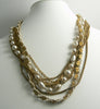 Early Miriam Haskell Gold Chain & Baroque Pearl Necklace Earring Set - Vintage Lane Jewelry