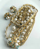 Early Miriam Haskell Gold Chain & Baroque Pearl Necklace Earring Set - Vintage Lane Jewelry