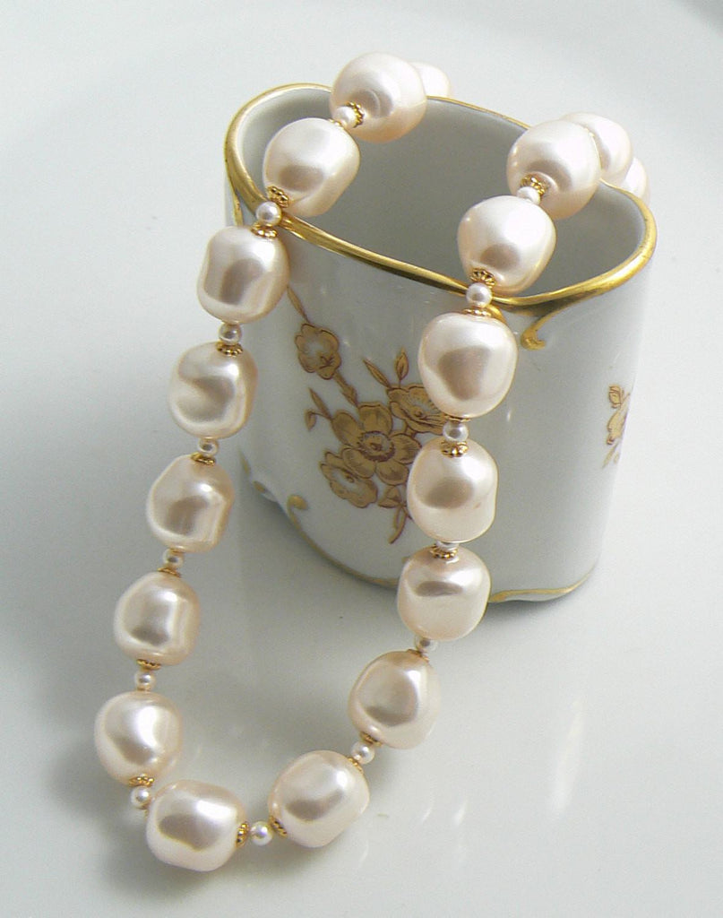 Miriam Haskell Signed Large Baroque Pearl Necklace - Vintage Lane Jewelry
