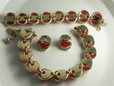 Vintage Signed Coro Cherry Red Moon Glow Necklace Bracelet and Earrings - Vintage Lane Jewelry
