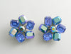 Kramer Blue Aurora Borealis Rhinestone Clip Earrings - Vintage Lane Jewelry