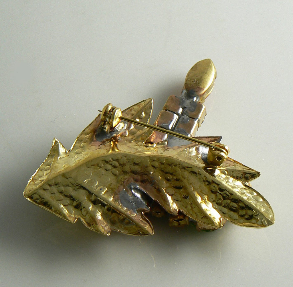 Czech Glass Holiday Rhinestone Candle Brooch, xmas pin - Vintage Lane Jewelry