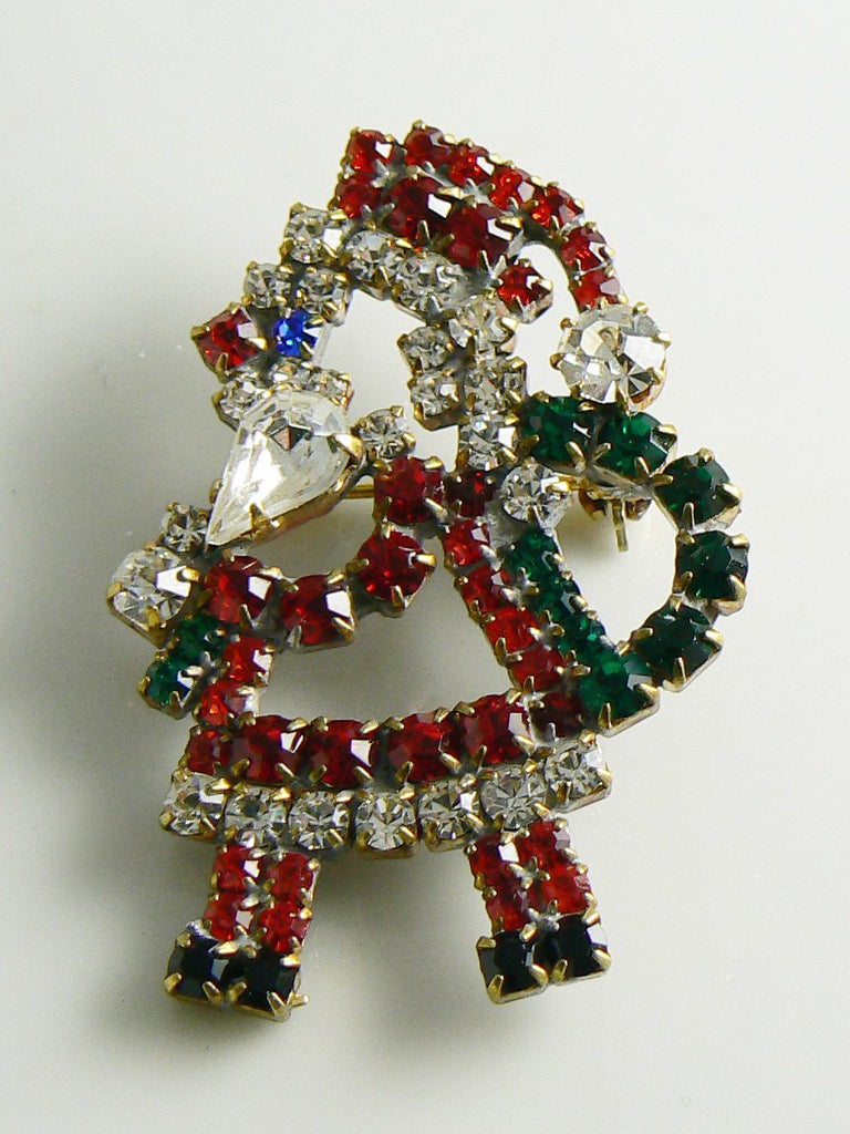 Czech Glass Rhinestone Santa Claus Brooch, xmas pin - Vintage Lane Jewelry