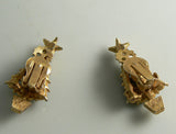 Christmas Tree Green Rhinestone Gold Tone Clip Earrings - Vintage Lane Jewelry