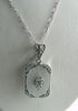 Art Deco Frosted Crystal Camphor Glass Filigree Diamond Pendant Sterling Silver - Vintage Lane Jewelry