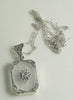 Art Deco Frosted Crystal Camphor Glass Filigree Diamond Pendant Sterling Silver - Vintage Lane Jewelry