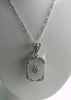 Art Deco Frosted Crystal Camphor Glass Filigree Diamond Pendant Sterling Silver - Vintage Lane Jewelry