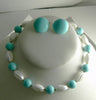 Vintage Crown Trifari Turquoise and White Bead Necklace Earring Set - Vintage Lane Jewelry