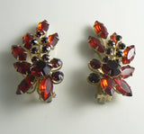 Ruby Red Rhinestone Climber Clip Earrings, Large Red Earrings - Vintage Lane Jewelry