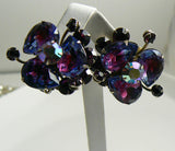Judy Lee Purple Lavender Givre Glass Clip Earrings - Vintage Lane Jewelry
