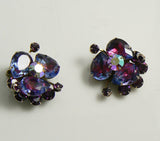 Judy Lee Purple Lavender Givre Glass Clip Earrings - Vintage Lane Jewelry