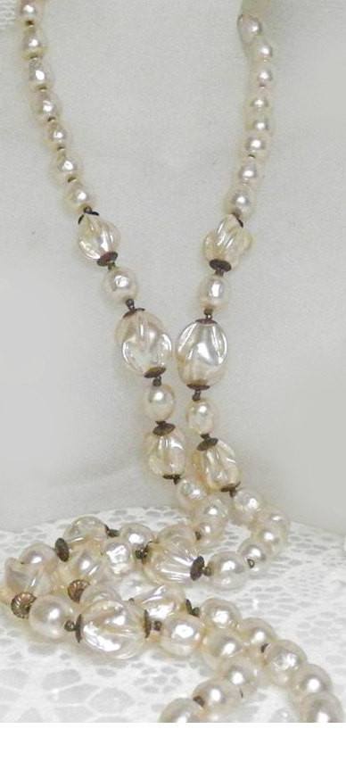 Fancy Extra Long Miriam Haskell Ruffled Baroque Pearl Necklace - Vintage Lane Jewelry
