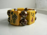 Bakelite Antique Mahjong Bracelet, hand painted flower tiles, Jan Carlin - Vintage Lane Jewelry