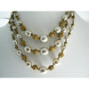 Miriam Haskell Baroque Pearl and Russian Gold Bead 3 Strand Necklace - Vintage Lane Jewelry