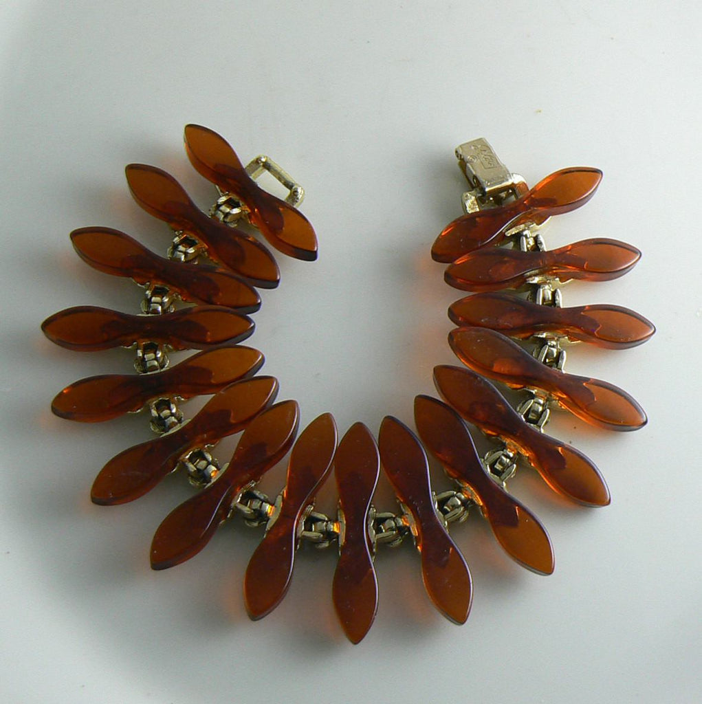 Vintage Coro Pegasus Gold Tone Amber Lucite Bracelet - Vintage Lane Jewelry