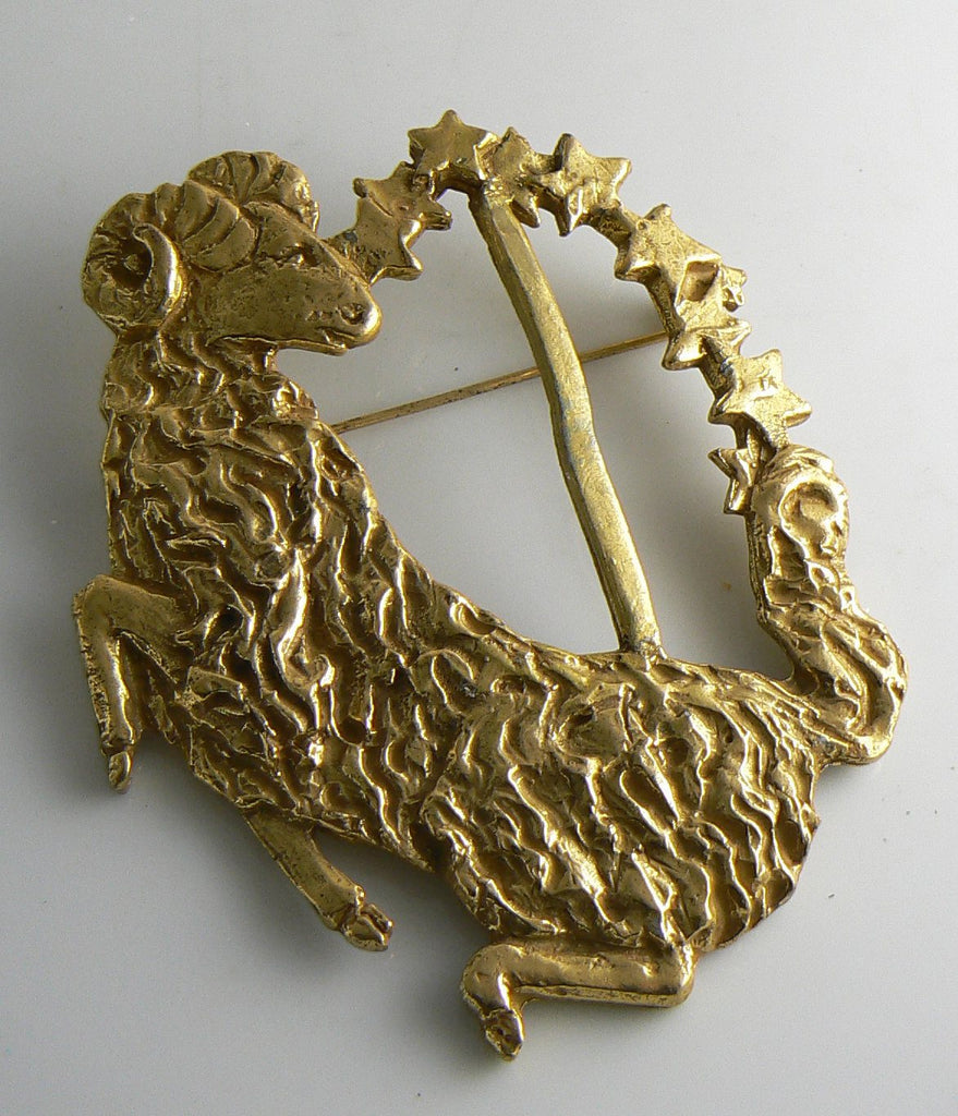 Richelieu Zodiac Aries Ram Scarf Pin Brooch, Large Zodiac Pin - Vintage Lane Jewelry
