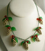 Early Miriam Haskell Glass Pearl Clusters, Red Glass Berries and Leaves Necklace - Vintage Lane Jewelry