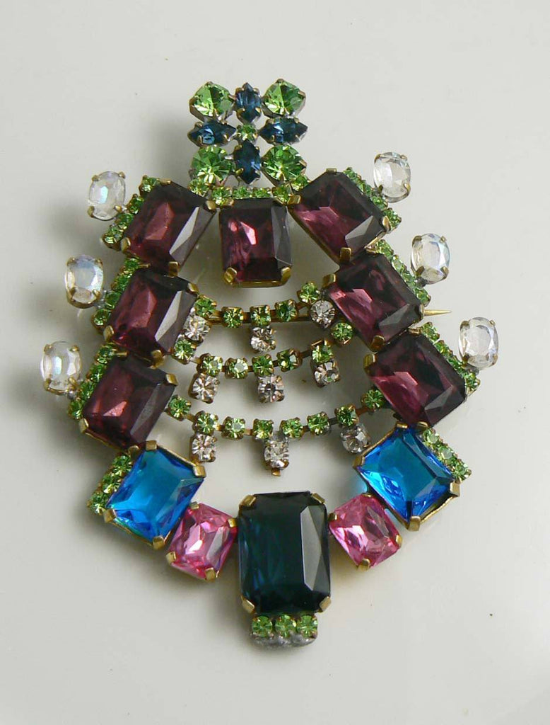 Rhinestone Bijoux M.G Czech Glass Christmas Tree Pin - Vintage Lane Jewelry