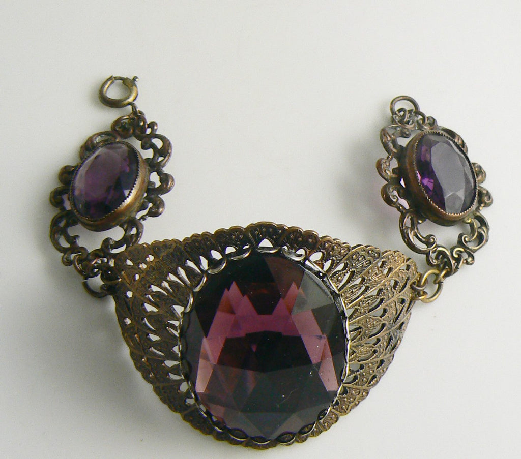 Vintage Art Deco Purple Rhinestone Bracelet - Vintage Lane Jewelry