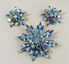 Vintage Judy Lee Blue Topaz Aurora Borealis Rhinestone Brooch Earring Demi Set - Vintage Lane Jewelry