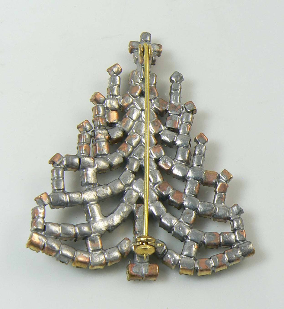 Czech Glass Rhinestone Christmas Tree Brooch, Xmas Pin - Vintage Lane Jewelry