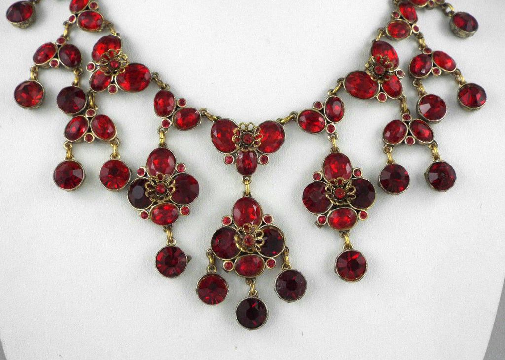 Vintage Sparkling Red Rhinestone Bib Necklace - Vintage Lane Jewelry