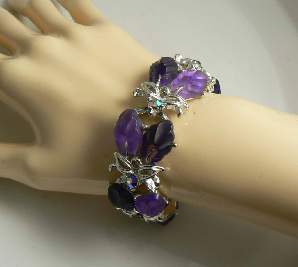 Purple Molded Plastic Thermoset Bracelet and Earrings - Vintage Lane Jewelry