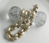 Classic Miriam Haskell Baroque Pearl and Gold Disk Necklace - Vintage Lane Jewelry