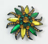 Vintage Selini Yellow Green Amber Rhinestone Japanned Flower Brooch. - Vintage Lane Jewelry