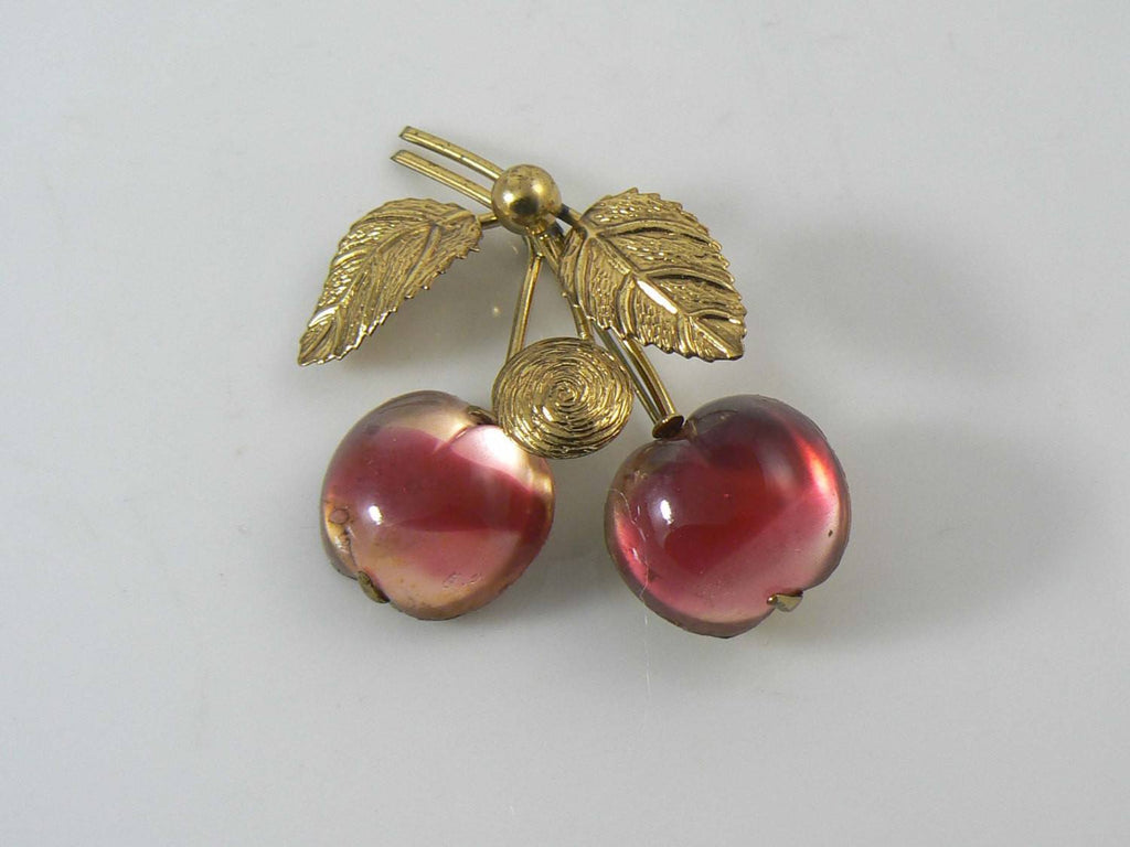 Austrian Crystal Double Pink Cherry Fruit Pin Brooch - Vintage Lane Jewelry