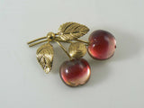 Austrian Crystal Double Pink Cherry Fruit Pin Brooch - Vintage Lane Jewelry