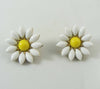 Crown Trifari white and yellow lucite daisy flower clip earrings - Vintage Lane Jewelry