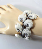 Vintage Lisner White Molded Feather Leaf Rhinestone Bracelet and Clip Earrings - Vintage Lane Jewelry