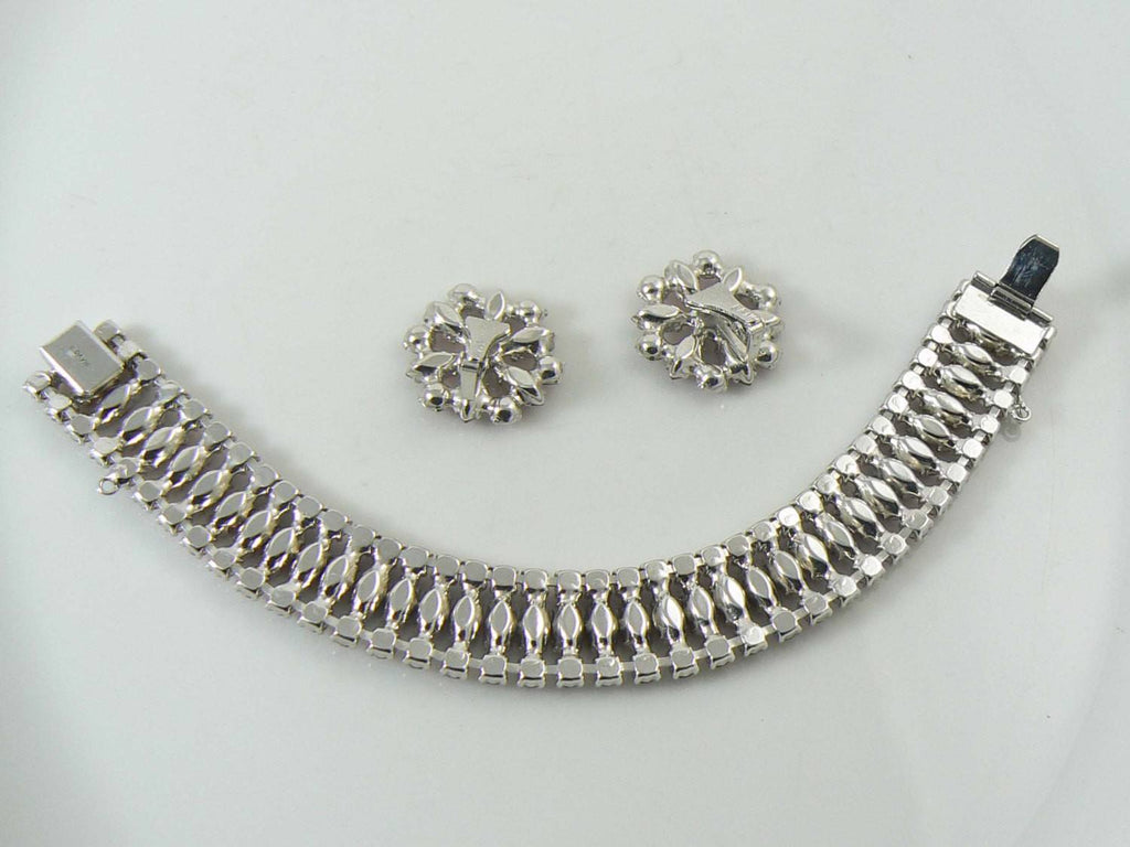 Vintage B David Pink Rhinestone Bracelet Clip Earrings Set - Vintage Lane Jewelry