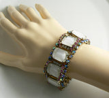 Vintage Hobe Ice Mirror Rhinestone Art Glass Set, Bracelet and Clip Earrings - Vintage Lane Jewelry