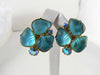 Aqua Molded Glass and AB Rhinestone Clip Earrings. - Vintage Lane Jewelry