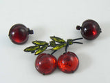 Red Cherries Brooch -Austrian Crystal Fruit Pin Earrings & Green Rhinestones - Vintage Lane Jewelry