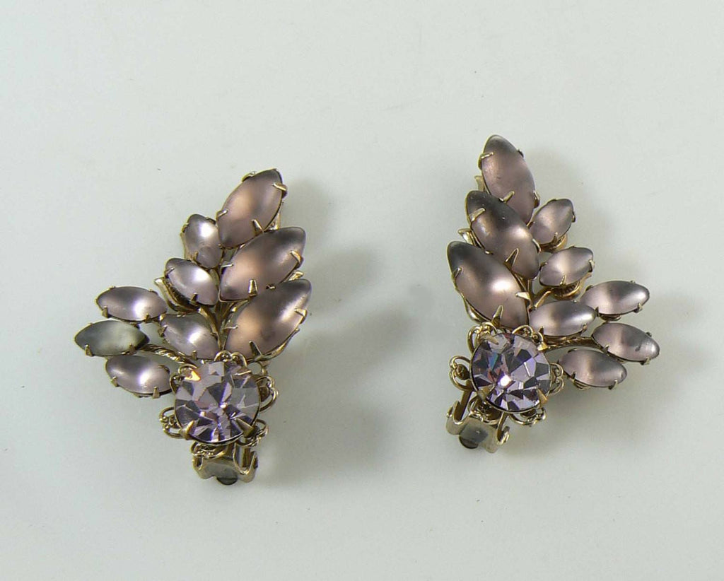 Purple German Sappharine Glass Clip Earrings - Vintage Lane Jewelry