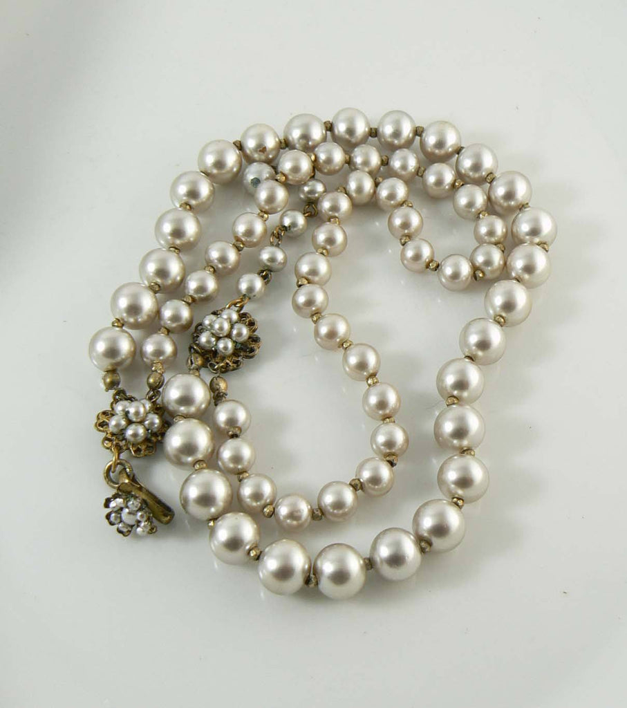 Vintage Miriam Haskell Double Strand Glass Pearl Necklace - Vintage Lane Jewelry