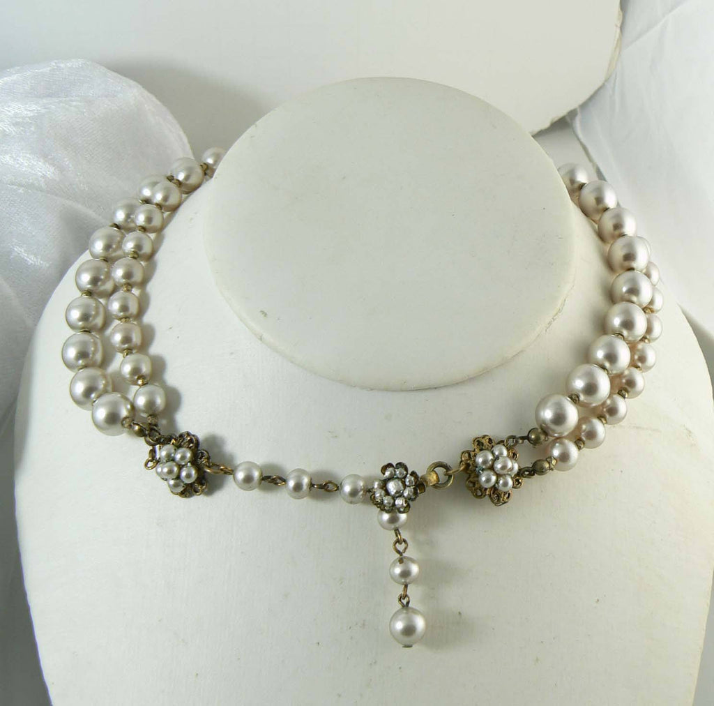 Vintage Miriam Haskell Double Strand Glass Pearl Necklace - Vintage Lane Jewelry
