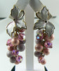 Vintage White enamel Flower Pink Crystal Purple Pearl Cluster Dangle Clip Earrings - Vintage Lane Jewelry